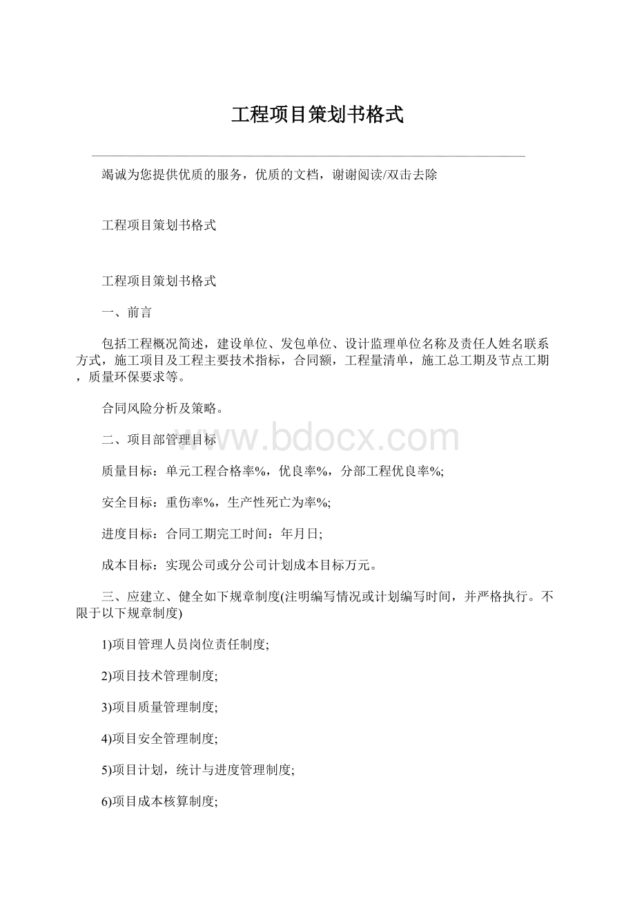 工程项目策划书格式Word文档下载推荐.docx