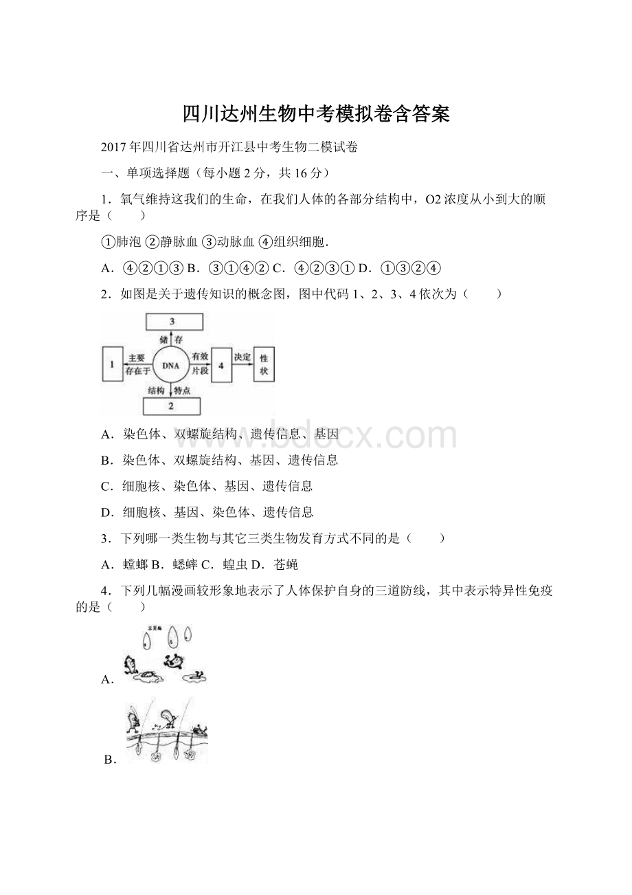 四川达州生物中考模拟卷含答案.docx