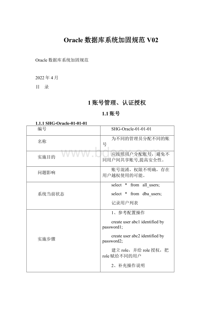 Oracle数据库系统加固规范V02Word格式文档下载.docx_第1页