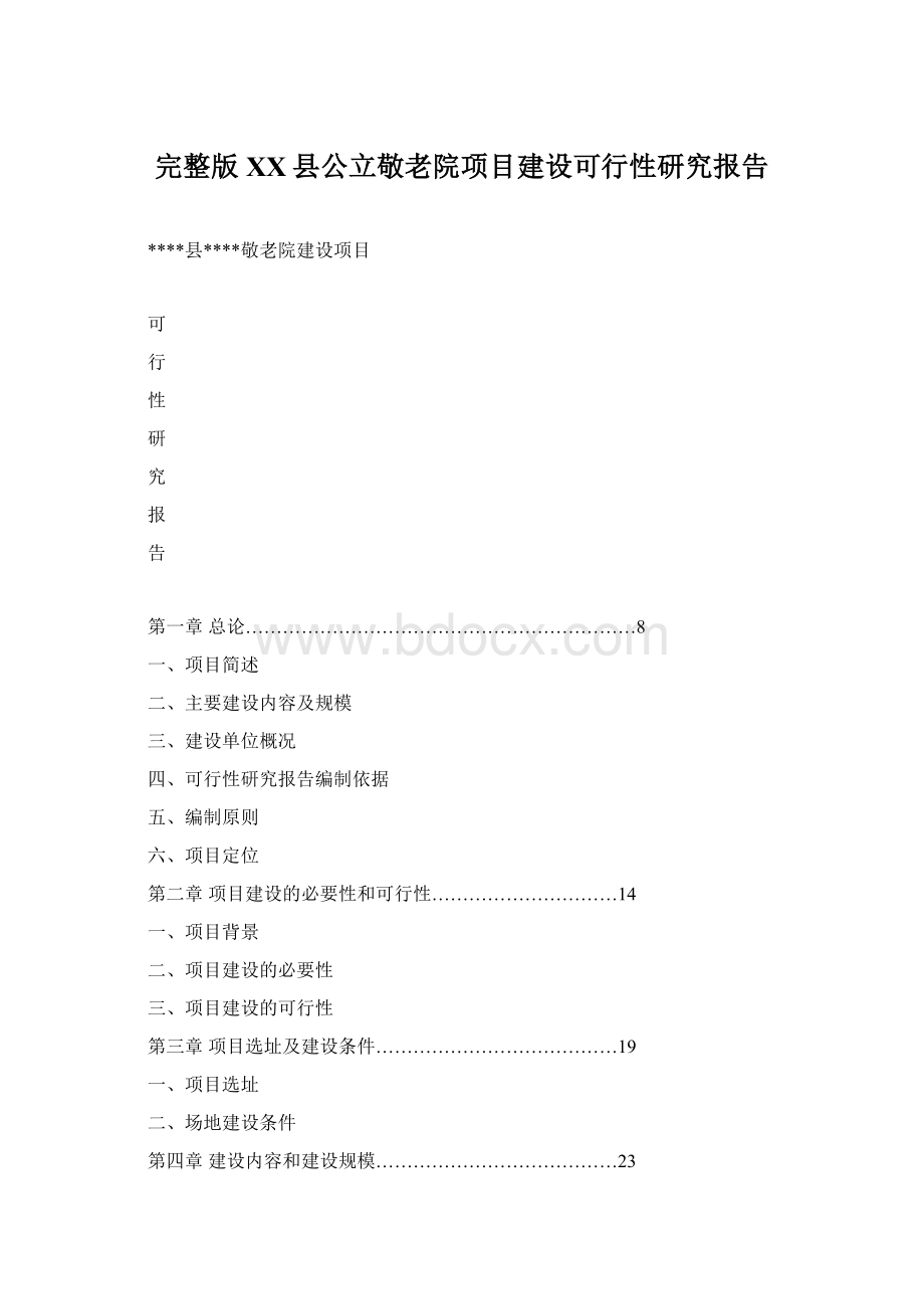 完整版XX县公立敬老院项目建设可行性研究报告Word文档格式.docx