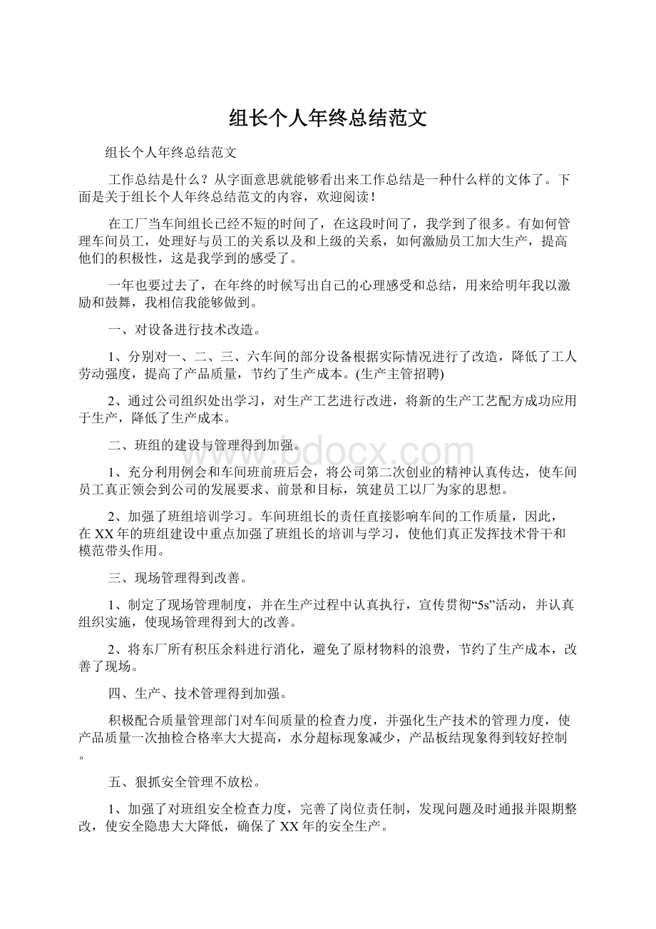 组长个人年终总结范文Word格式.docx