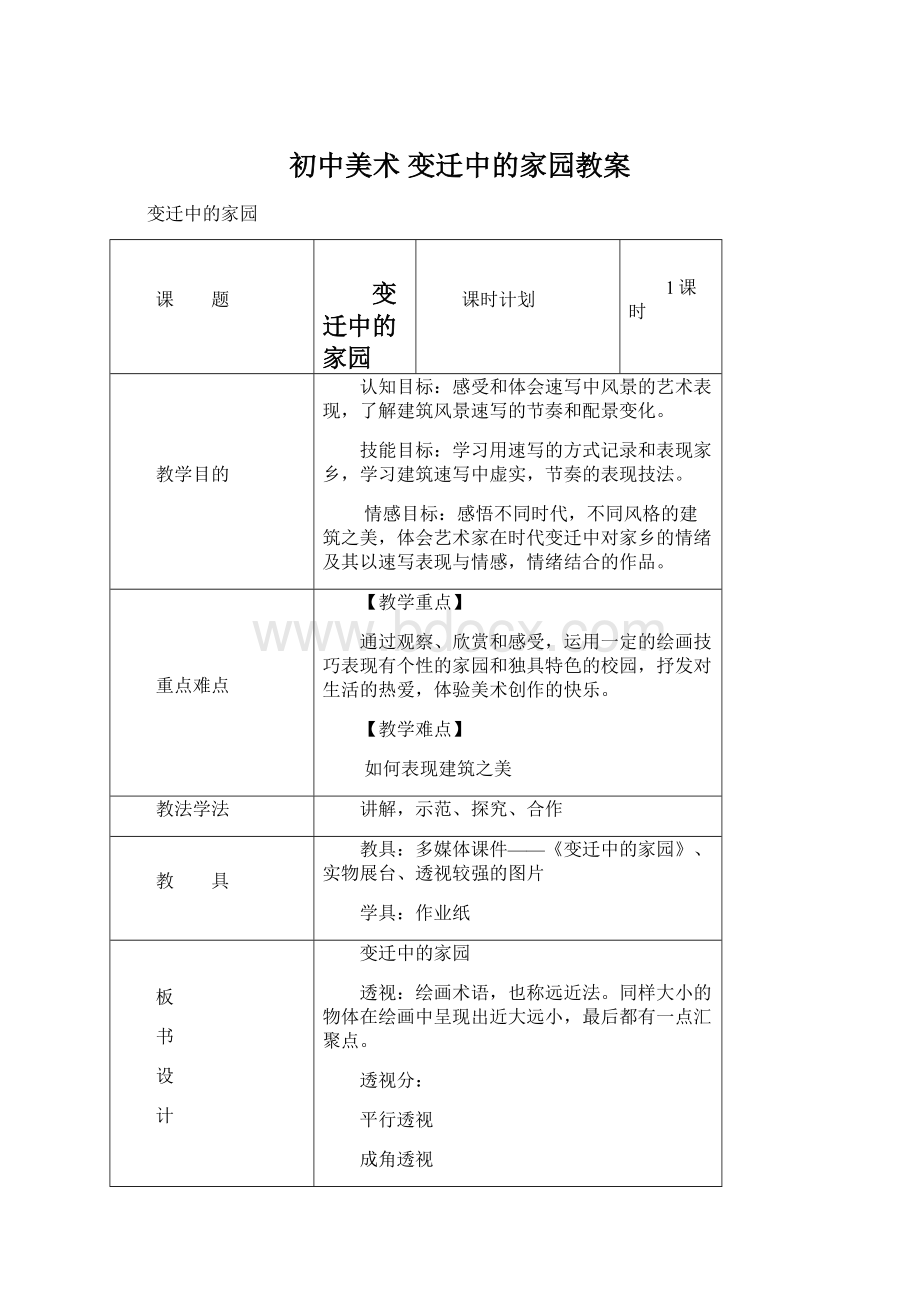 初中美术 变迁中的家园教案.docx_第1页