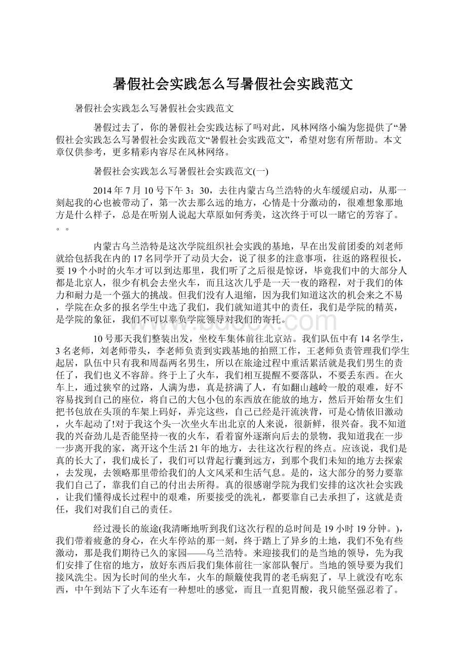 暑假社会实践怎么写暑假社会实践范文Word文件下载.docx