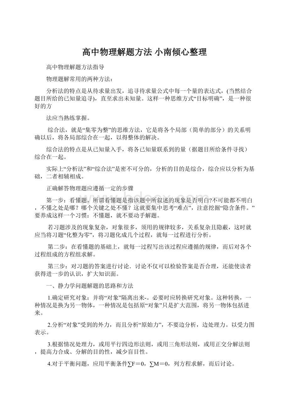 高中物理解题方法 小南倾心整理.docx_第1页