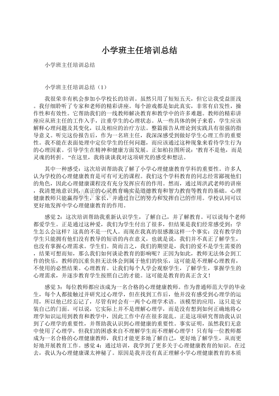 小学班主任培训总结Word文件下载.docx