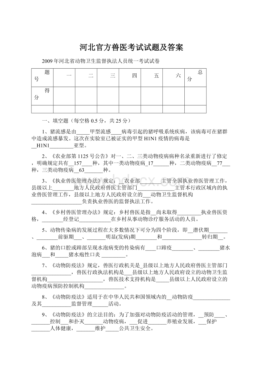 河北官方兽医考试试题及答案Word文档下载推荐.docx_第1页