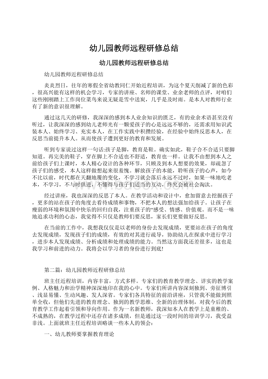 幼儿园教师远程研修总结Word格式文档下载.docx