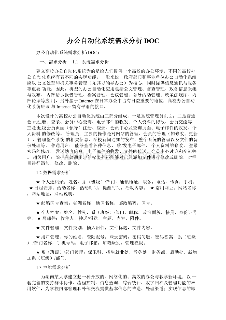 办公自动化系统需求分析DOCWord文件下载.docx_第1页