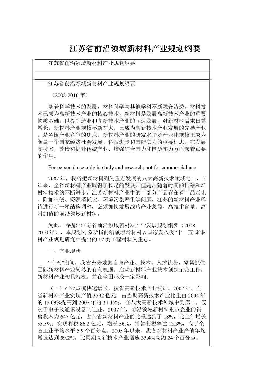 江苏省前沿领域新材料产业规划纲要Word文档格式.docx_第1页