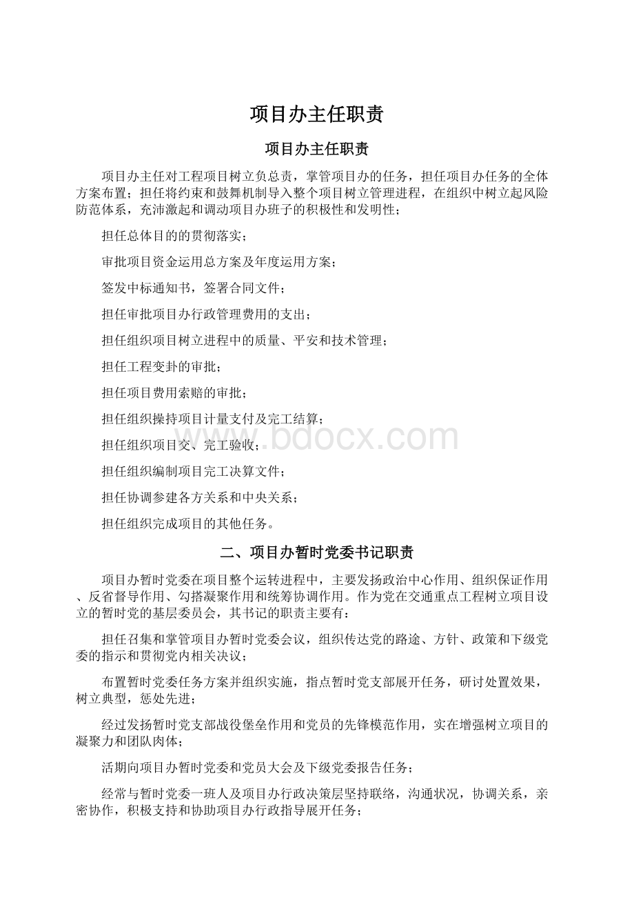 项目办主任职责Word文档格式.docx