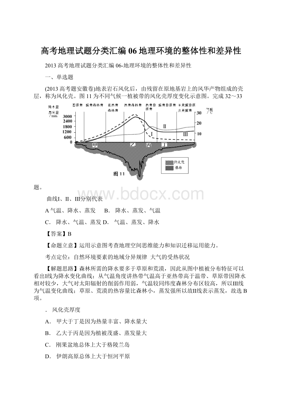 高考地理试题分类汇编06地理环境的整体性和差异性文档格式.docx