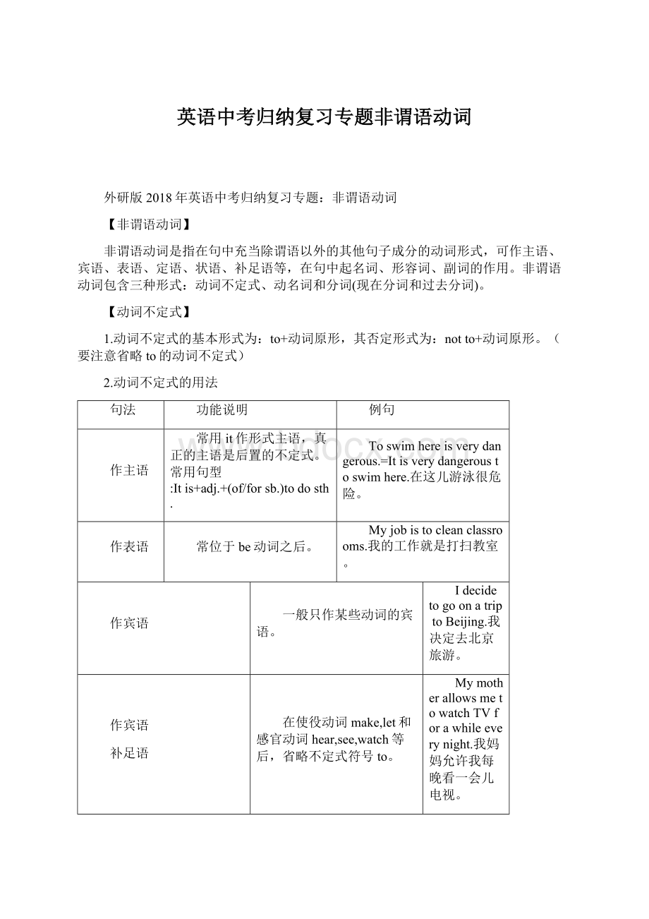 英语中考归纳复习专题非谓语动词.docx_第1页