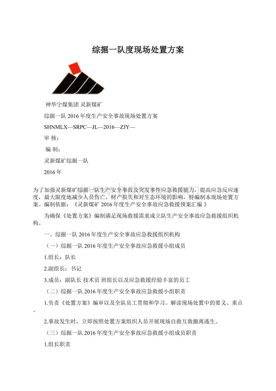 综掘一队度现场处置方案文档格式.docx_第1页