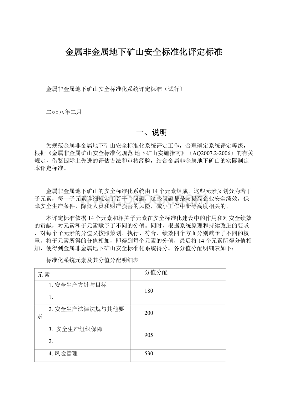 金属非金属地下矿山安全标准化评定标准Word下载.docx_第1页