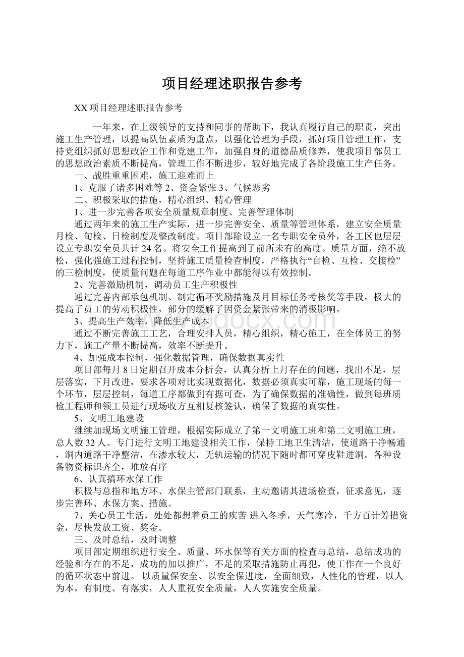 项目经理述职报告参考.docx_第1页