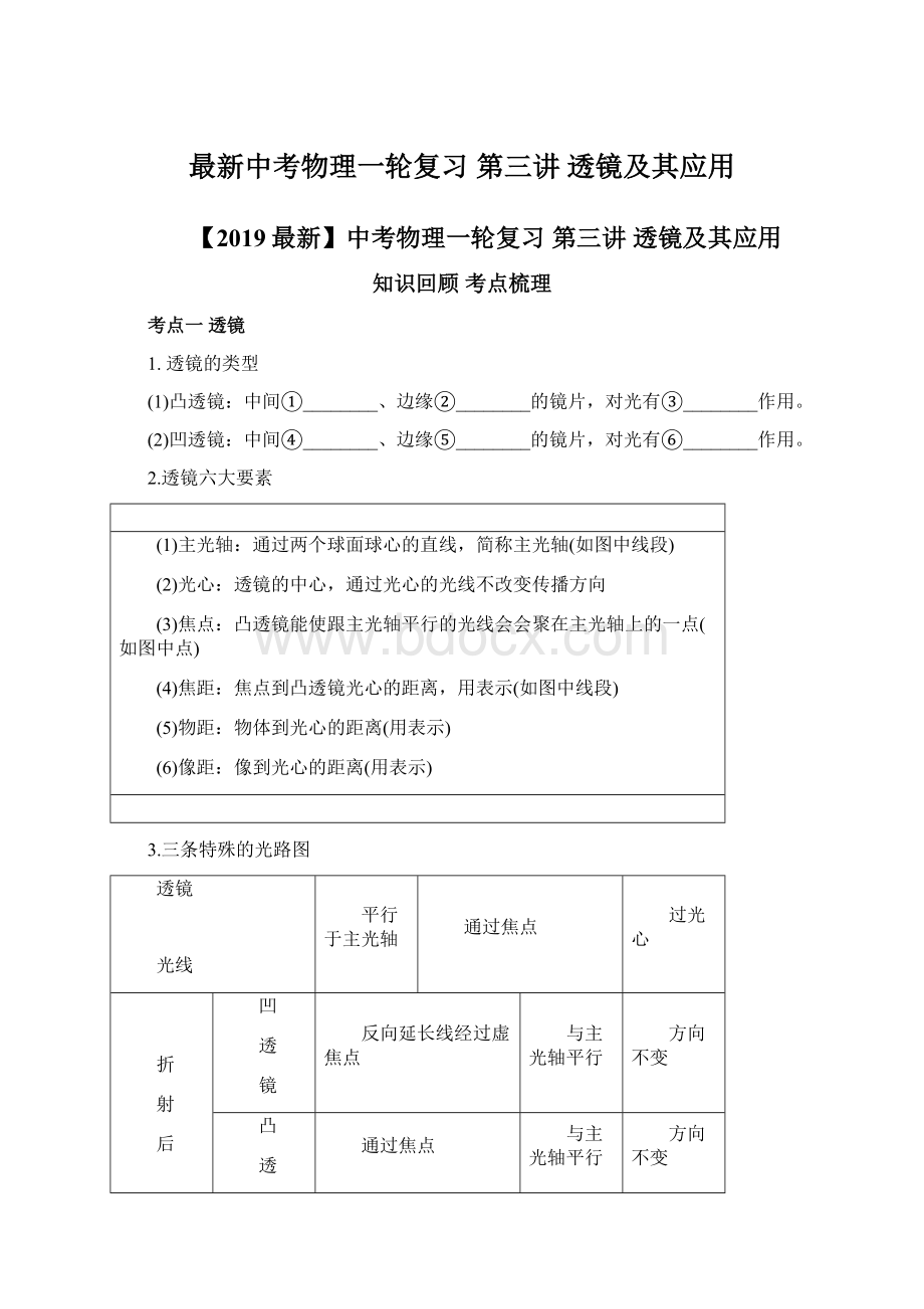 最新中考物理一轮复习 第三讲 透镜及其应用.docx