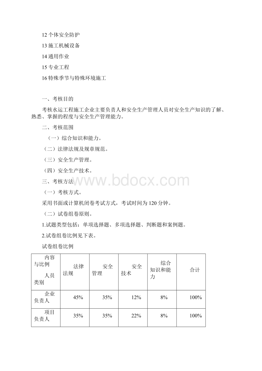 水运工程施工企业主要负责人和安全生产管理人员考核大纲文档格式.docx_第2页