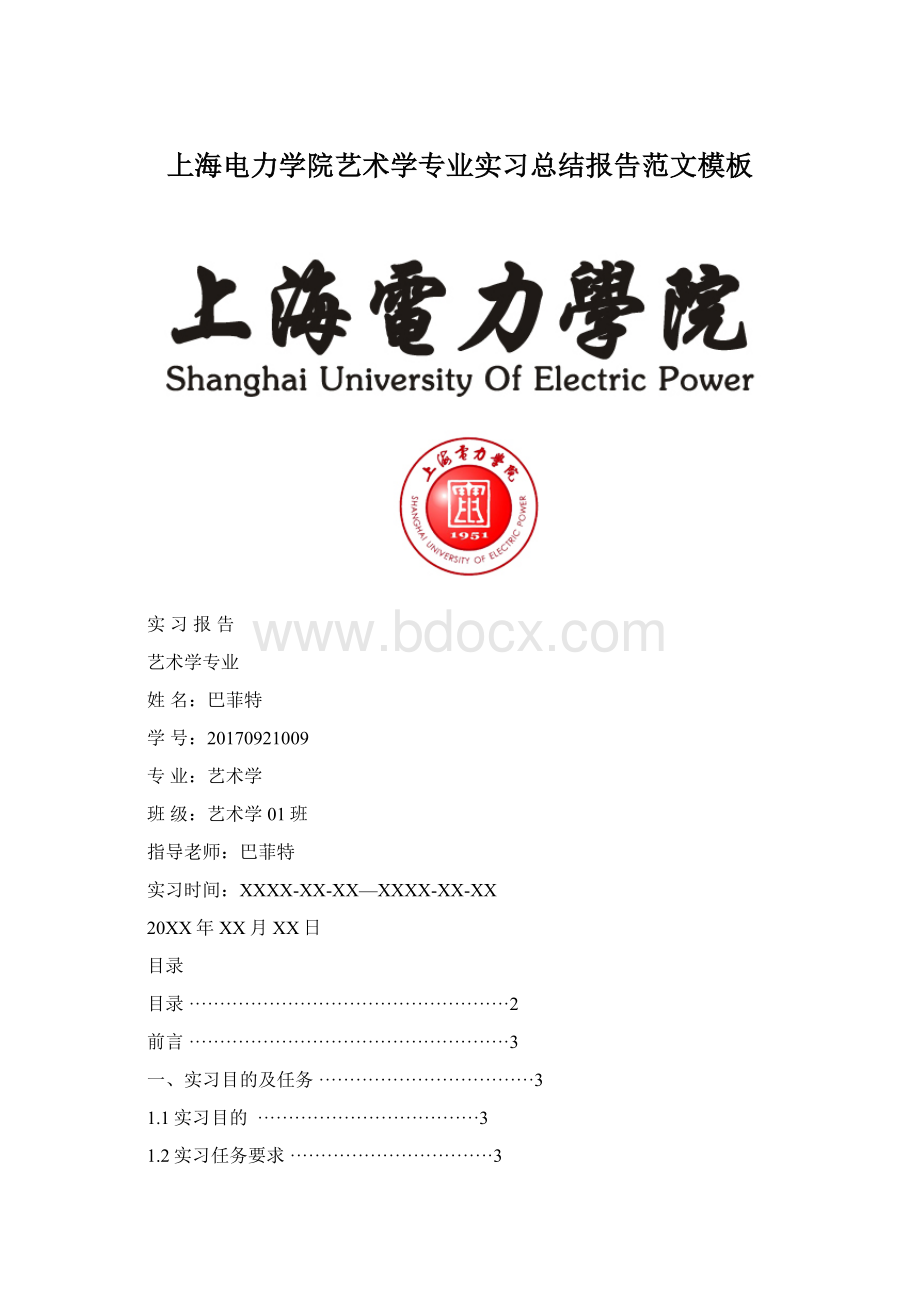 上海电力学院艺术学专业实习总结报告范文模板.docx