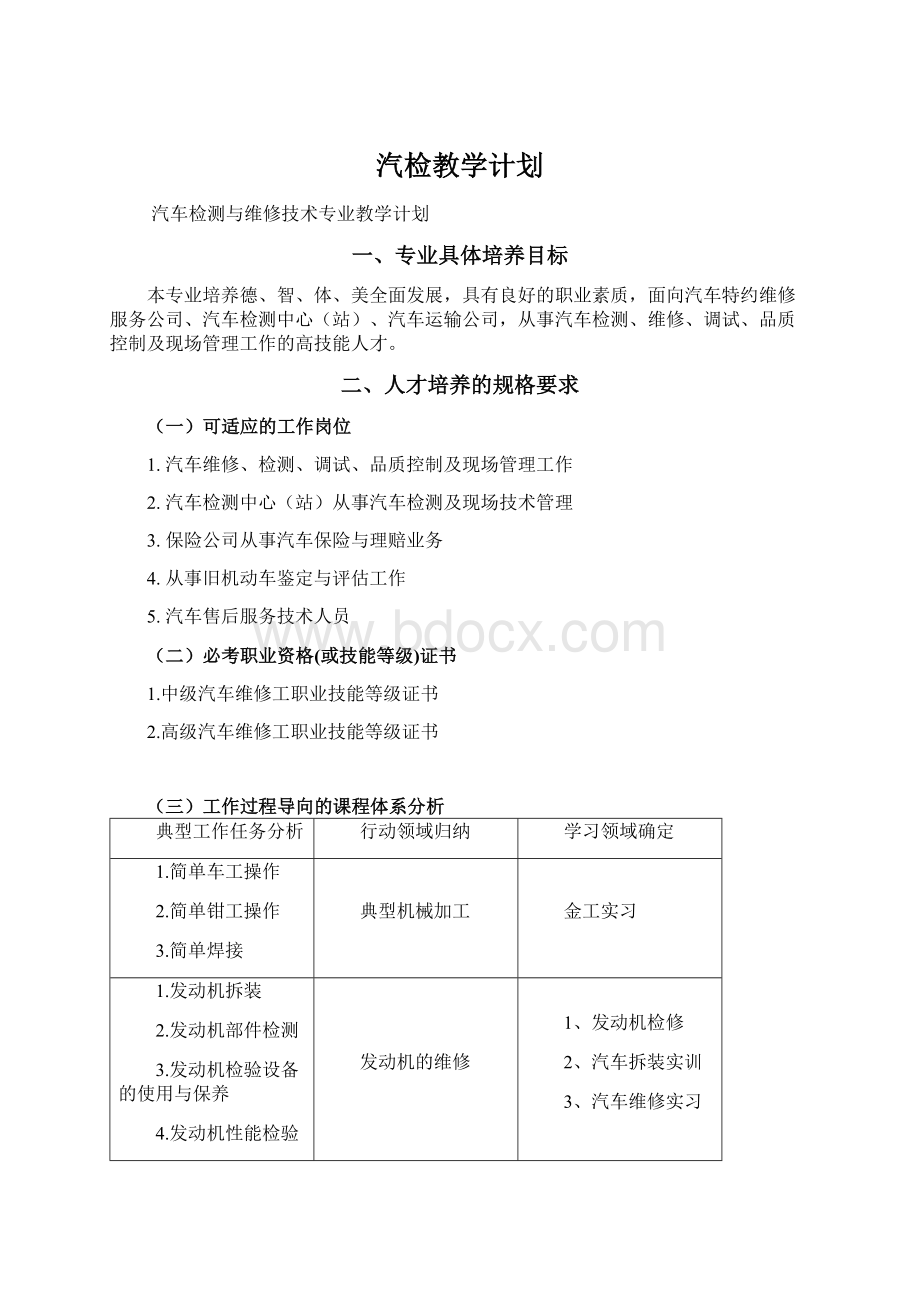 汽检教学计划文档格式.docx