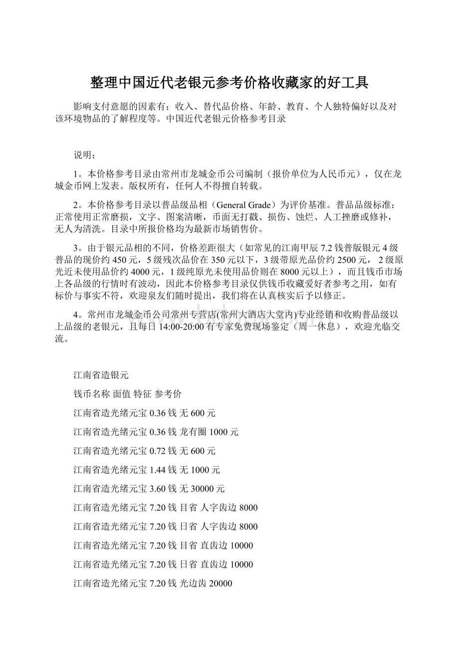 整理中国近代老银元参考价格收藏家的好工具.docx