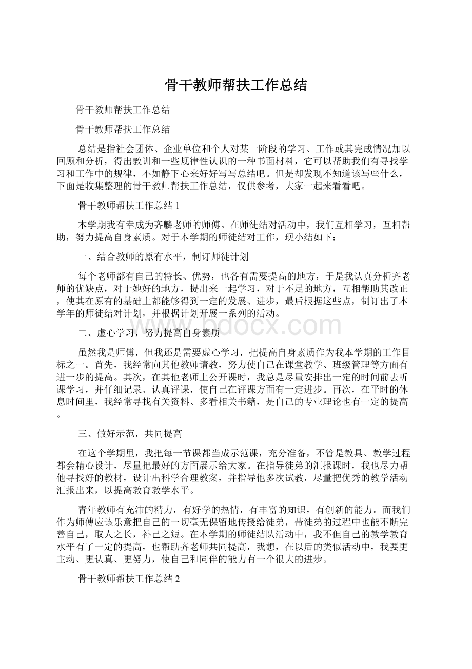 骨干教师帮扶工作总结Word文档格式.docx