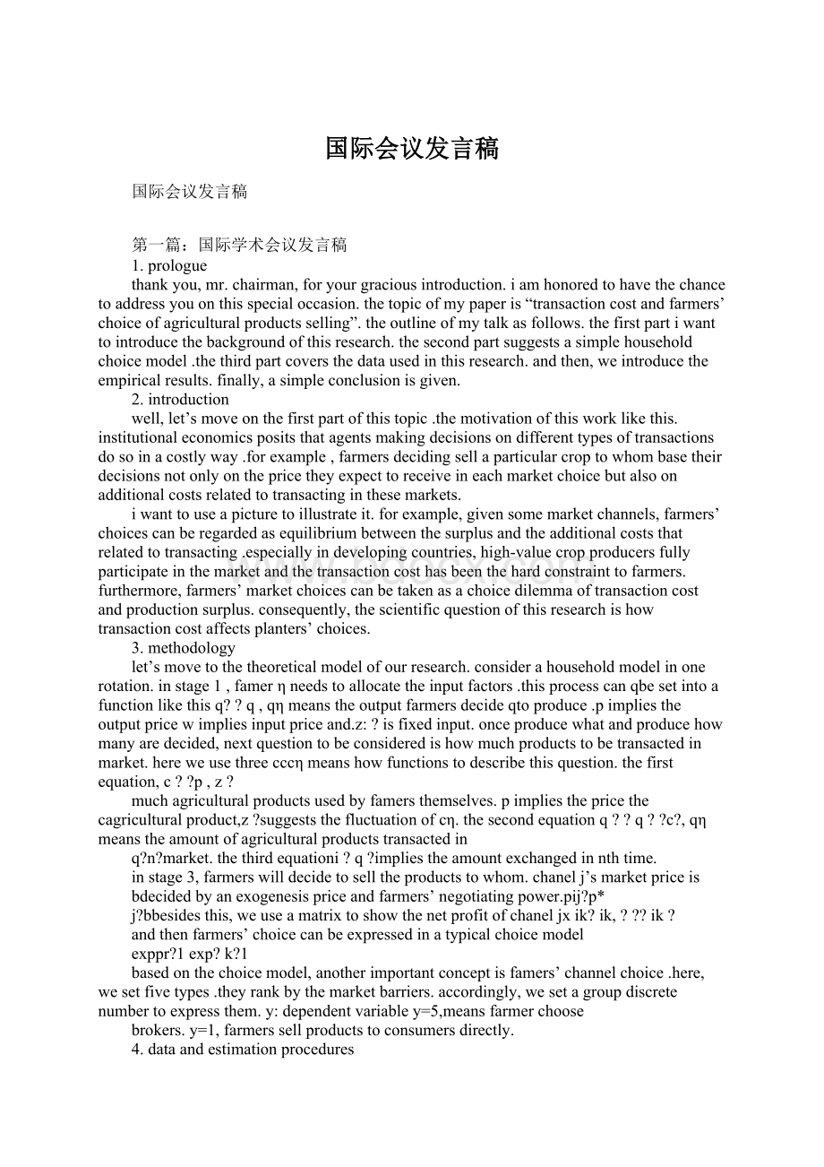 国际会议发言稿Word文件下载.docx