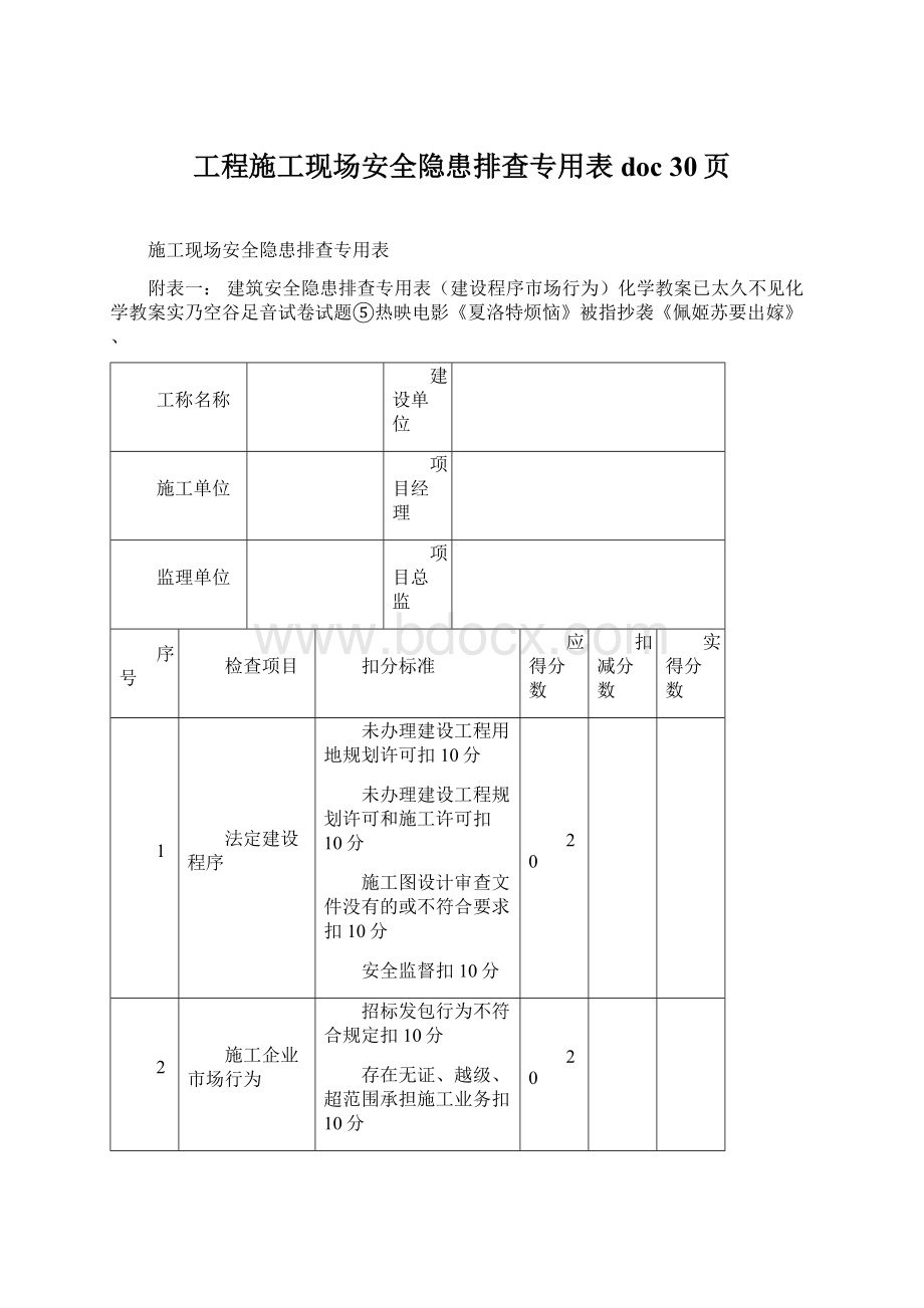 工程施工现场安全隐患排查专用表doc 30页.docx