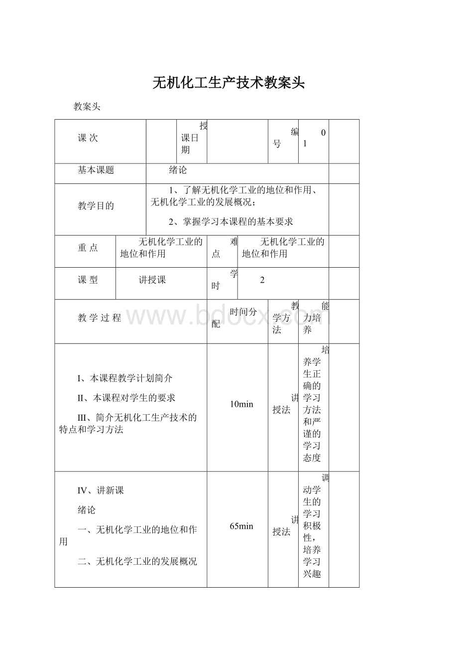 无机化工生产技术教案头Word格式文档下载.docx