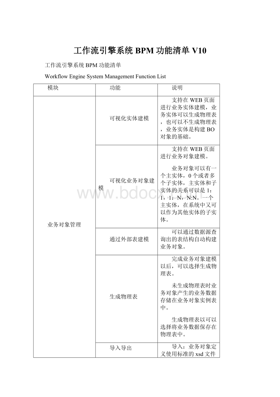 工作流引擎系统 BPM功能清单V10.docx