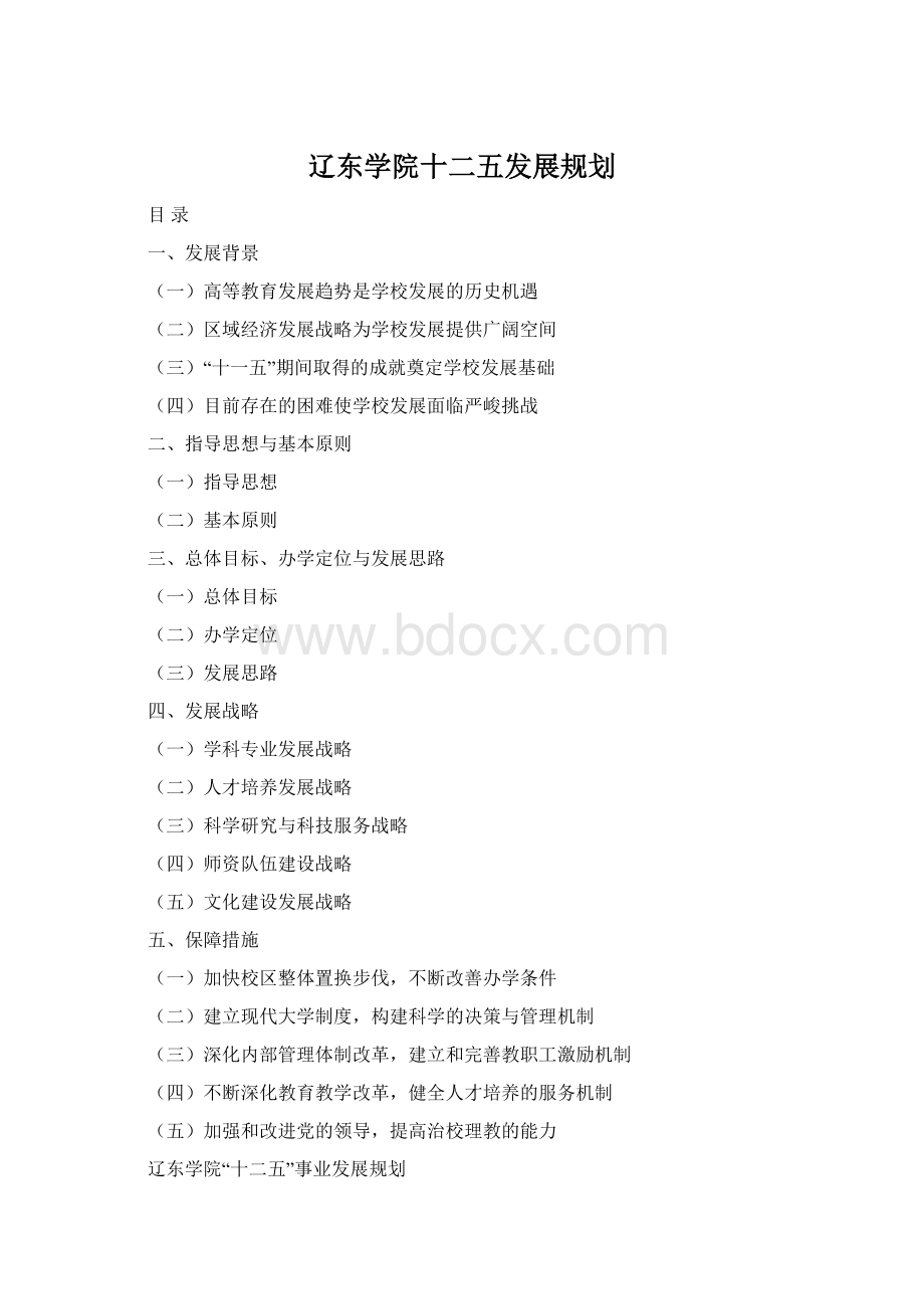 辽东学院十二五发展规划Word格式.docx