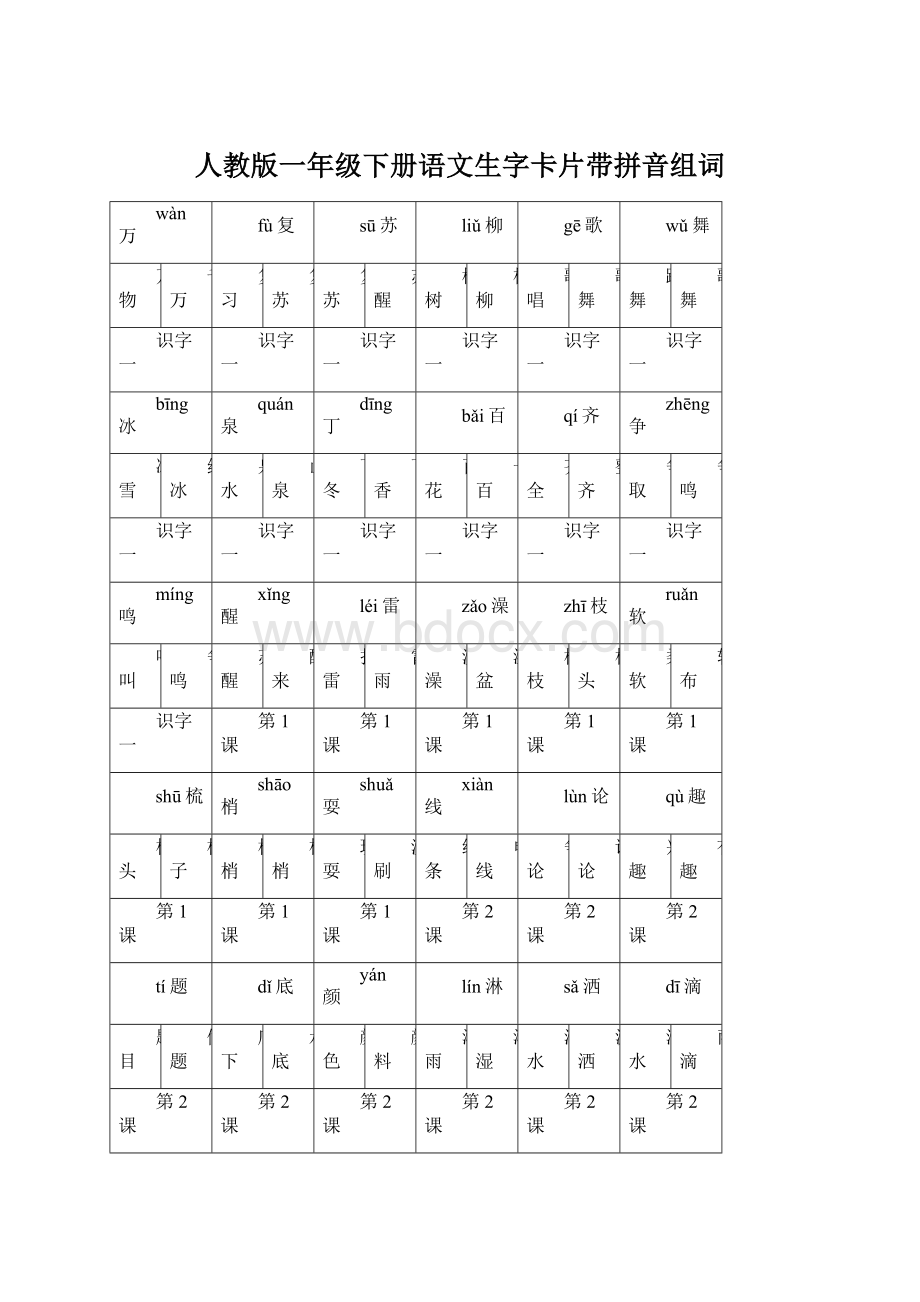 人教版一年级下册语文生字卡片带拼音组词Word文件下载.docx