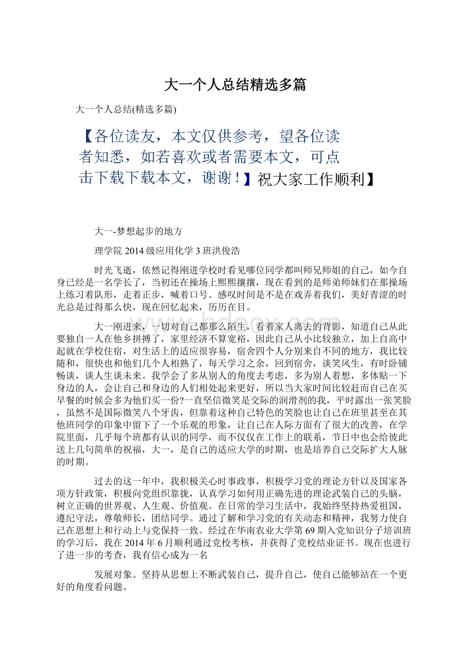 大一个人总结精选多篇Word下载.docx_第1页