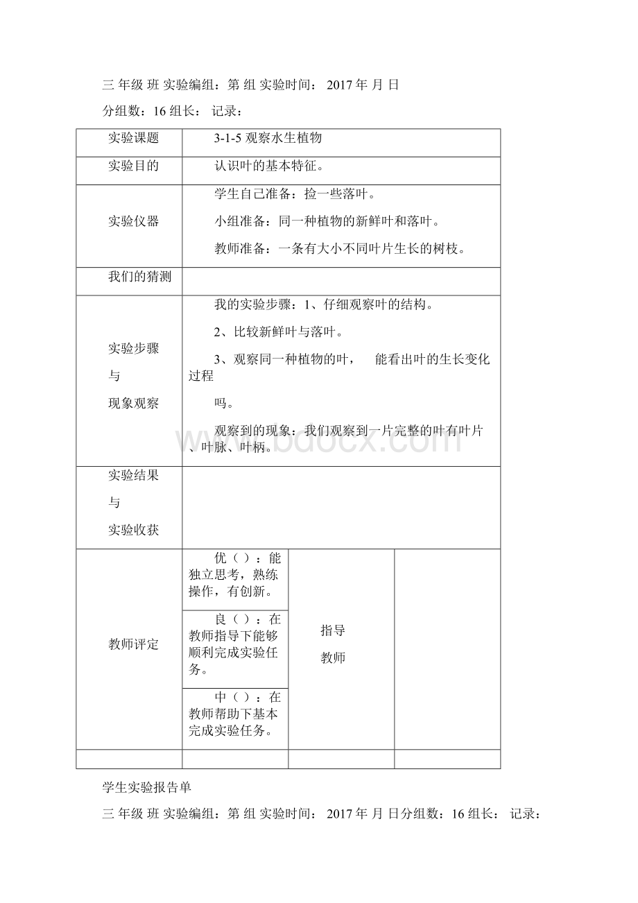 精选教科版三年级上册科学学生实验报告修订版.docx_第3页