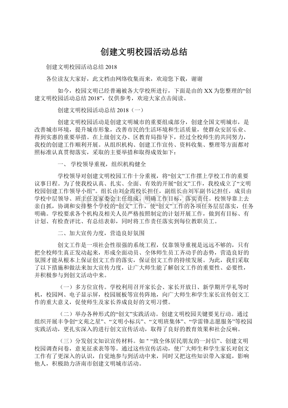 创建文明校园活动总结.docx