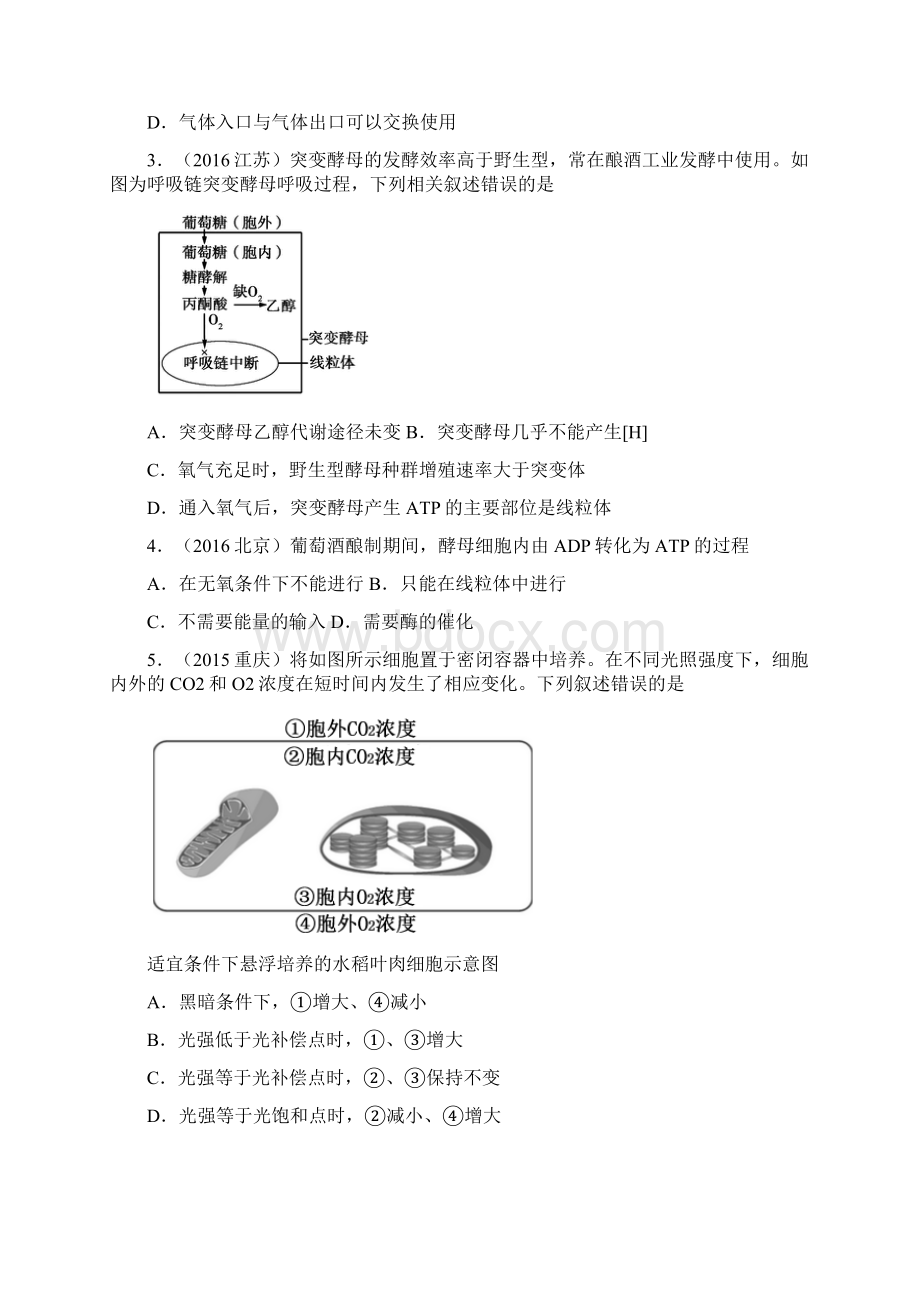 高考生物一轮复习必备9年高考生物试题分类汇编带答案解析专题细胞呼吸.docx_第2页