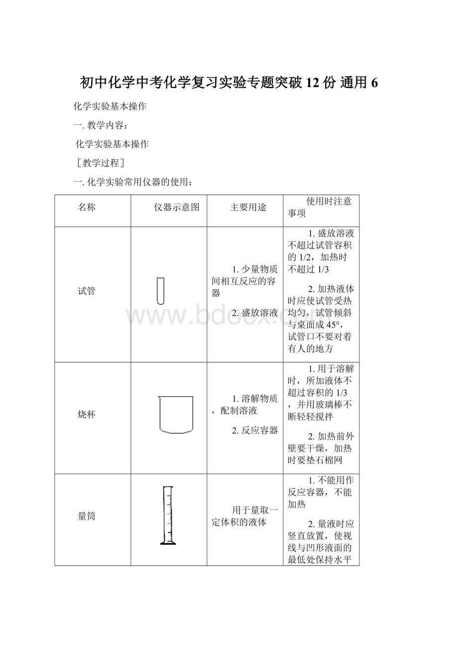 初中化学中考化学复习实验专题突破12份 通用6Word文档格式.docx