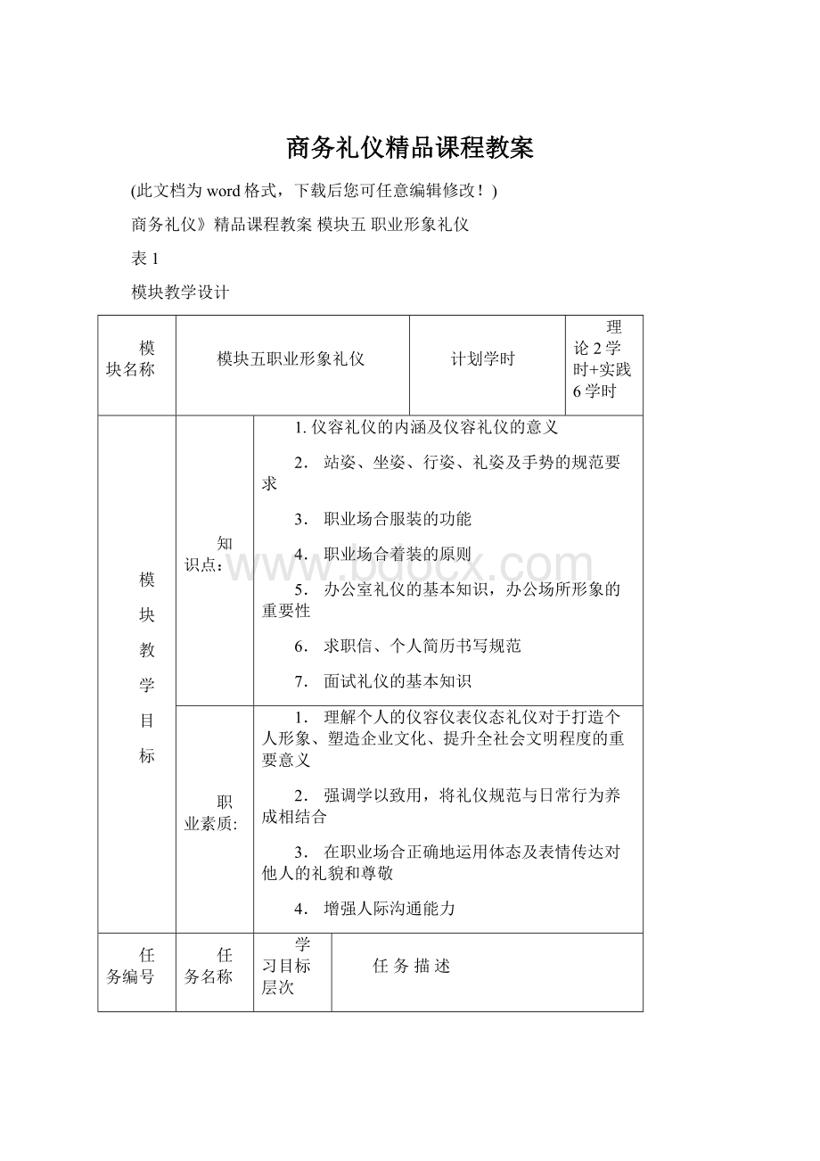 商务礼仪精品课程教案.docx