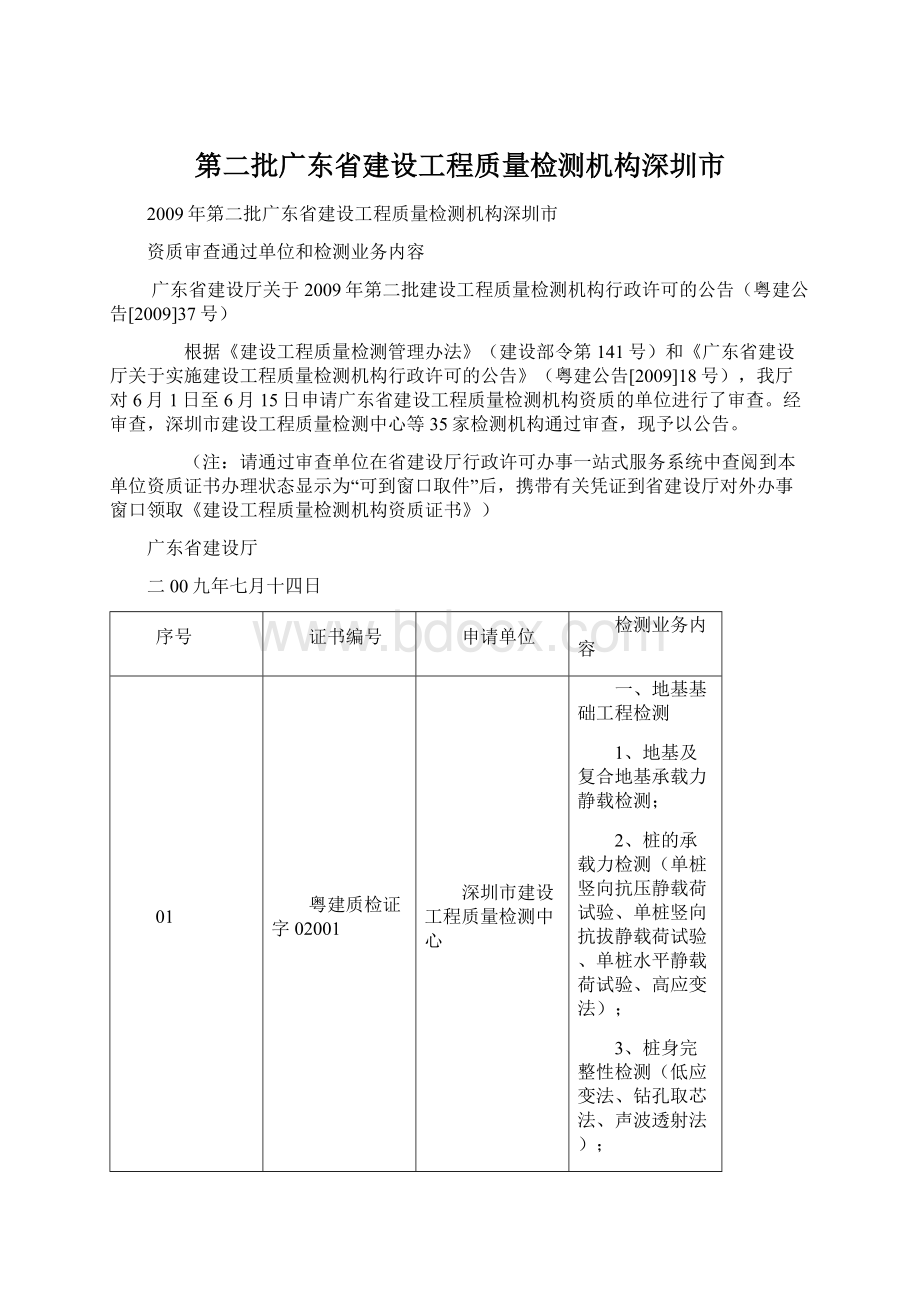 第二批广东省建设工程质量检测机构深圳市Word文件下载.docx