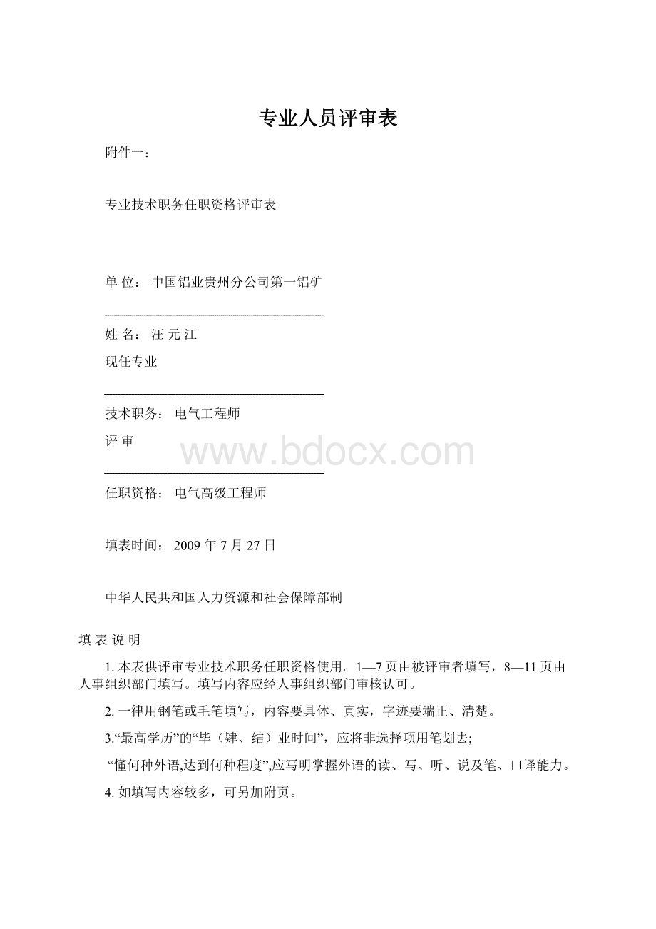 专业人员评审表Word文档下载推荐.docx