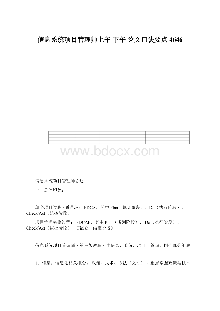 信息系统项目管理师上午 下午 论文口诀要点4646Word文件下载.docx_第1页