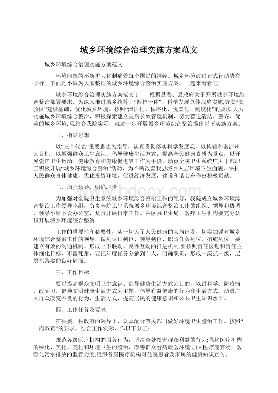 城乡环境综合治理实施方案范文Word文档格式.docx