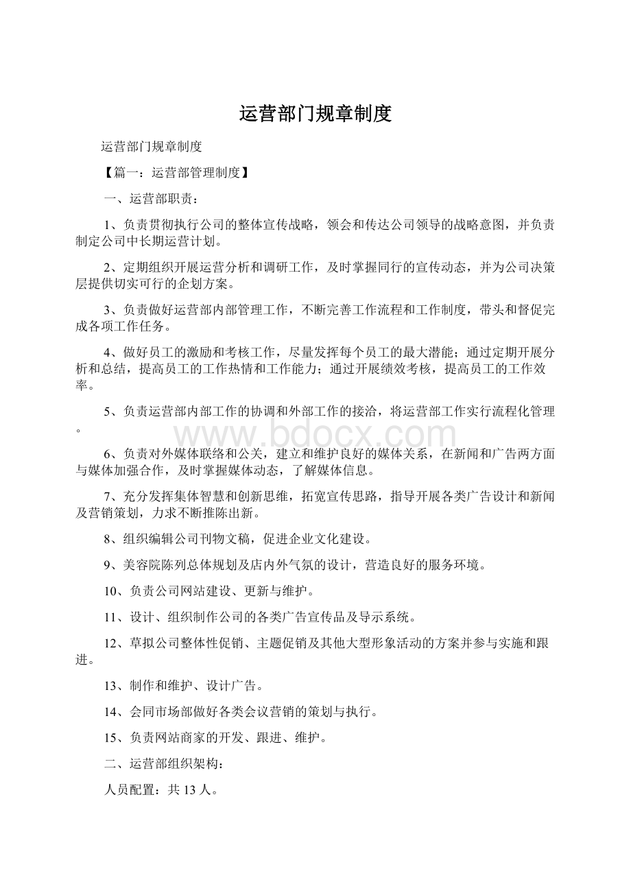 运营部门规章制度文档格式.docx