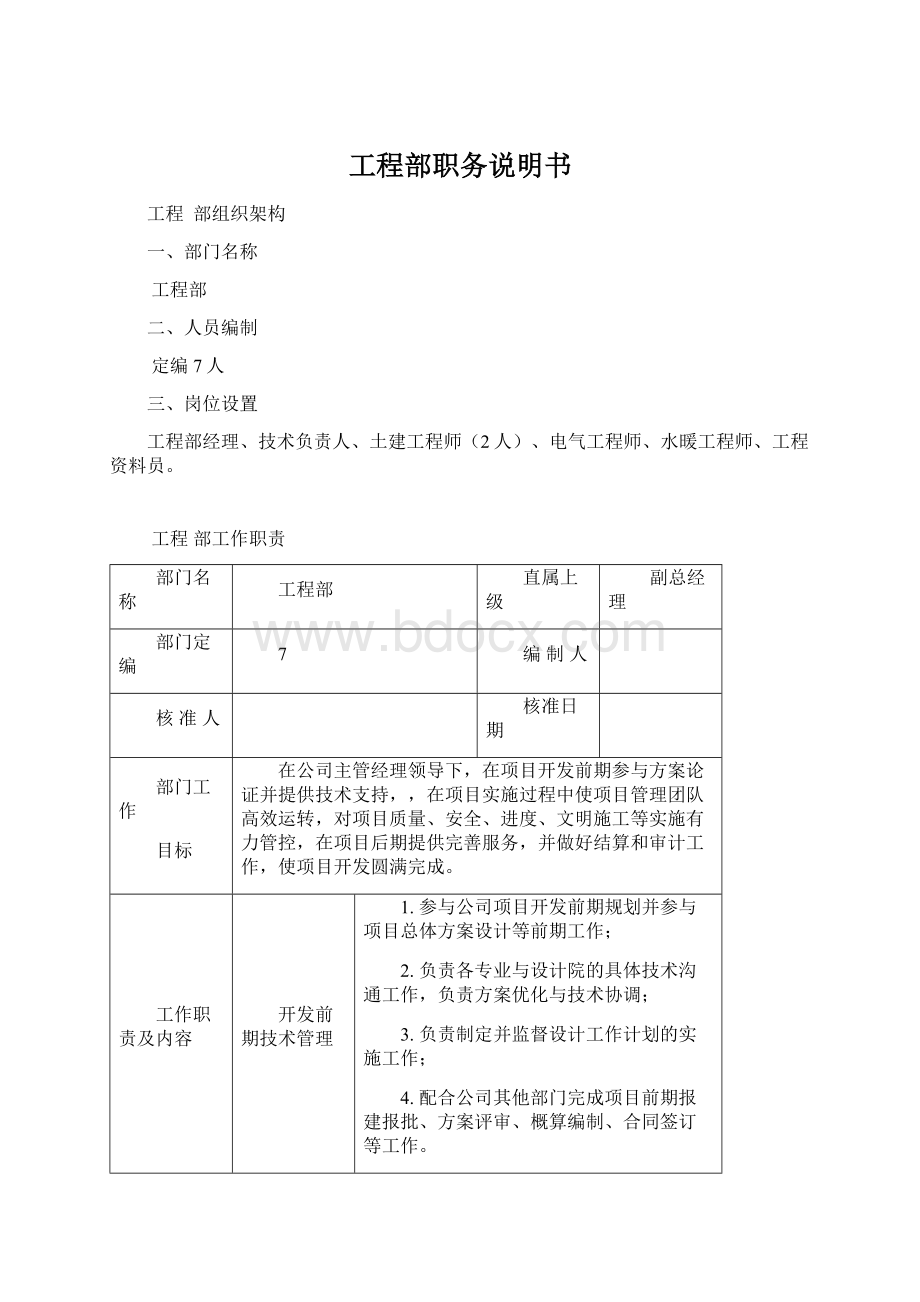 工程部职务说明书Word文档下载推荐.docx