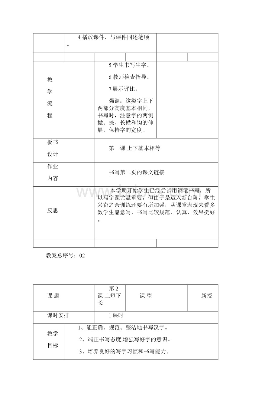 小学三年级下册书法教学设计全册.docx_第2页