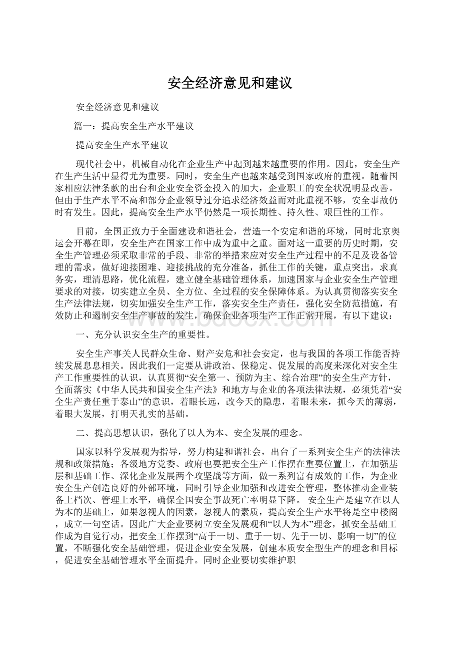 安全经济意见和建议文档格式.docx