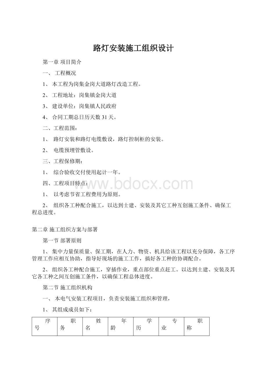 路灯安装施工组织设计Word格式文档下载.docx