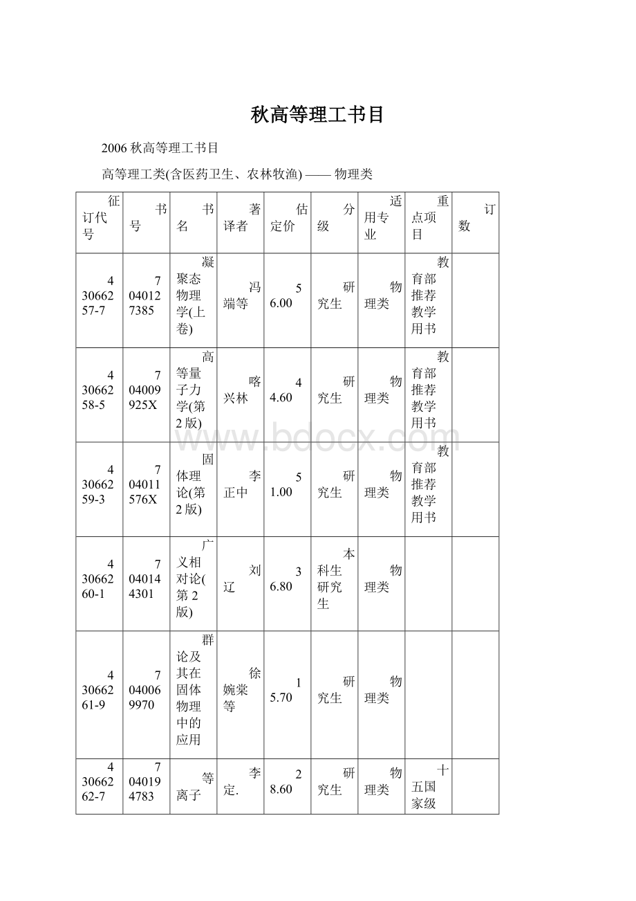 秋高等理工书目.docx_第1页