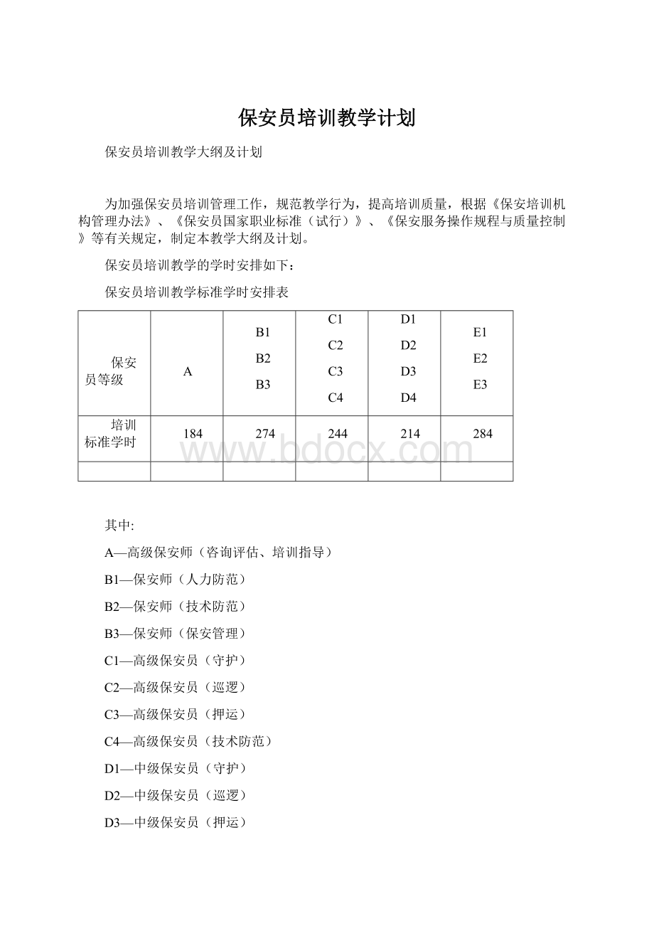 保安员培训教学计划Word文档格式.docx