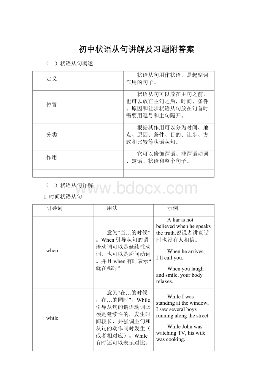 初中状语从句讲解及习题附答案.docx_第1页