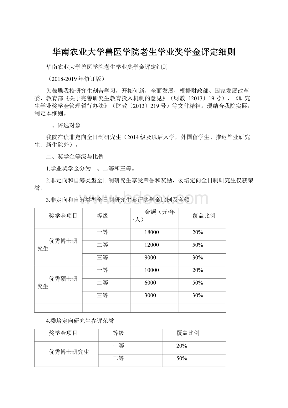 华南农业大学兽医学院老生学业奖学金评定细则Word文件下载.docx_第1页